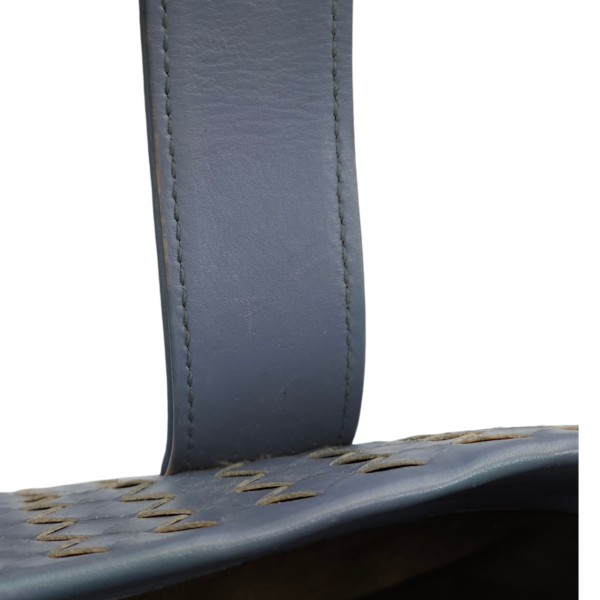 Intrecciato Roma Blue Top Handle Bag in Calfskin/Nappa Leather, Brunito hardware - Image 19