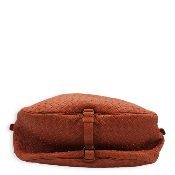 Intrecciato Zipped Rust Hobo Brick Shoulder Bag in Chevre Leather, Brass hardware - Image 8