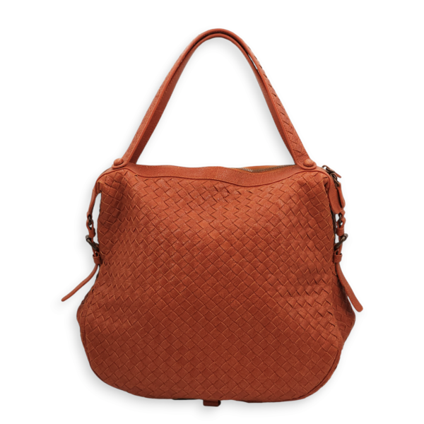 Intrecciato Zipped Rust Hobo Brick Shoulder Bag in Chevre Leather, Brass hardware - Image 3