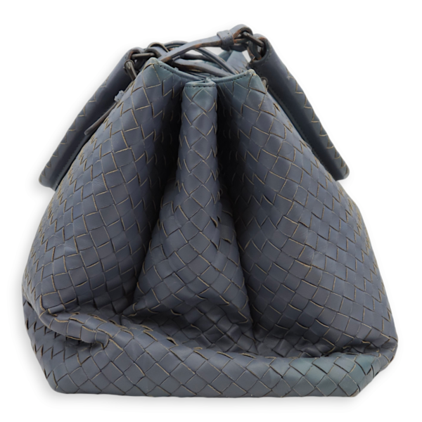 Intrecciato Roma Blue Top Handle Bag in Calfskin/Nappa Leather, Brunito hardware - Image 3