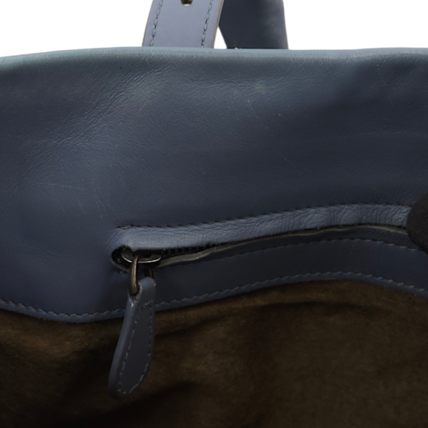 Intrecciato Roma Blue Top Handle Bag in Calfskin/Nappa Leather, Brunito hardware - Image 12