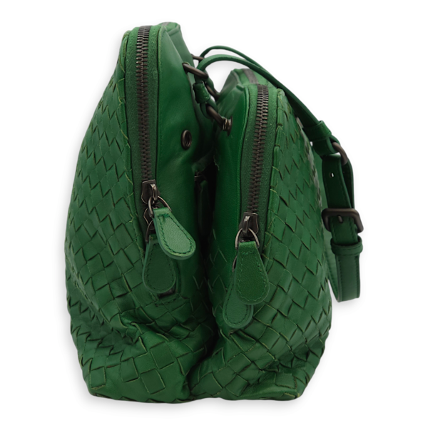 Intrecciato Green Shoulder Bag in Nappa Leather, Brunito hardware - Image 15