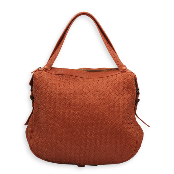Intrecciato Zipped Rust Hobo Brick Shoulder Bag in Chevre Leather, Brass hardware - Image 19