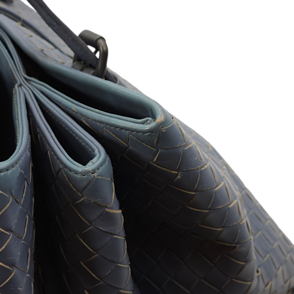 Intrecciato Roma Blue Top Handle Bag in Calfskin/Nappa Leather, Brunito hardware - Image 22