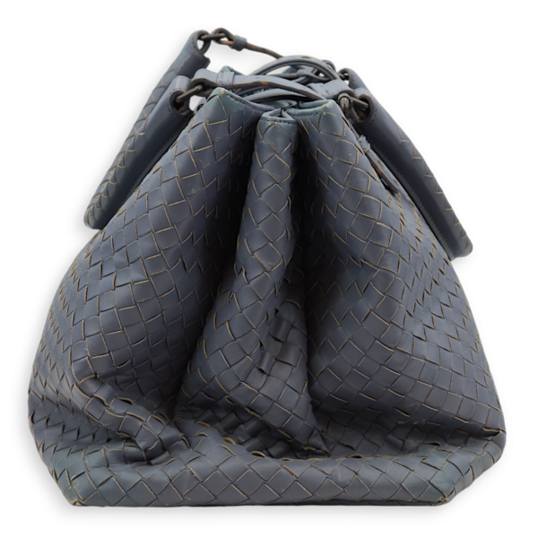 Intrecciato Roma Blue Top Handle Bag in Calfskin/Nappa Leather, Brunito hardware - Image 4