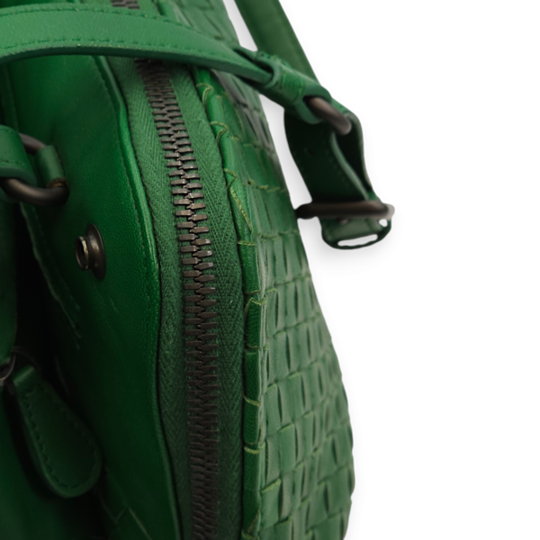Intrecciato Green Shoulder Bag in Nappa Leather, Brunito hardware - Image 6