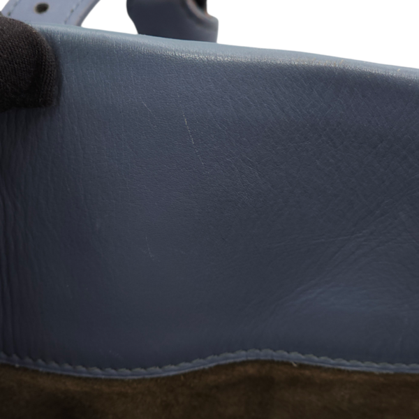 Intrecciato Roma Blue Top Handle Bag in Calfskin/Nappa Leather, Brunito hardware - Image 10