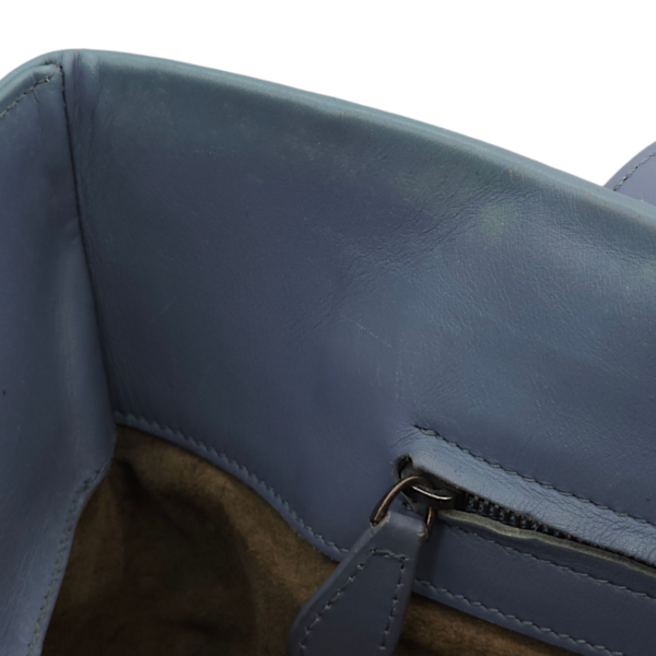 Intrecciato Roma Blue Top Handle Bag in Calfskin/Nappa Leather, Brunito hardware - Image 13