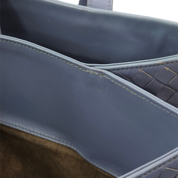 Intrecciato Roma Blue Top Handle Bag in Calfskin/Nappa Leather, Brunito hardware - Image 11