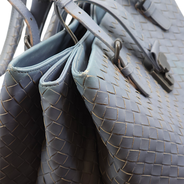 Intrecciato Roma Blue Top Handle Bag in Calfskin/Nappa Leather, Brunito hardware - Image 25