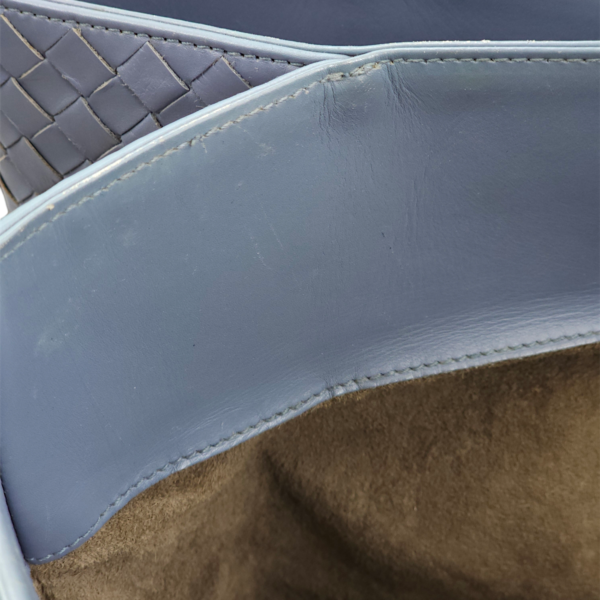 Intrecciato Roma Blue Top Handle Bag in Calfskin/Nappa Leather, Brunito hardware - Image 29