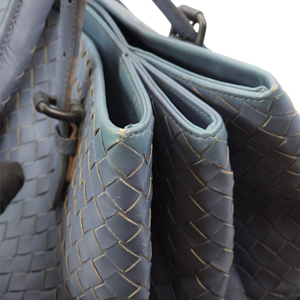 Intrecciato Roma Blue Top Handle Bag in Calfskin/Nappa Leather, Brunito hardware - Image 21