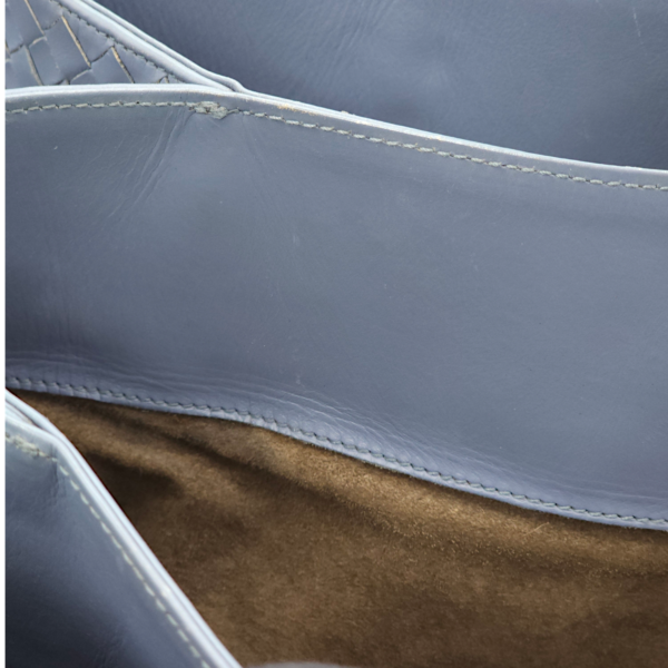 Intrecciato Roma Blue Top Handle Bag in Calfskin/Nappa Leather, Brunito hardware - Image 33