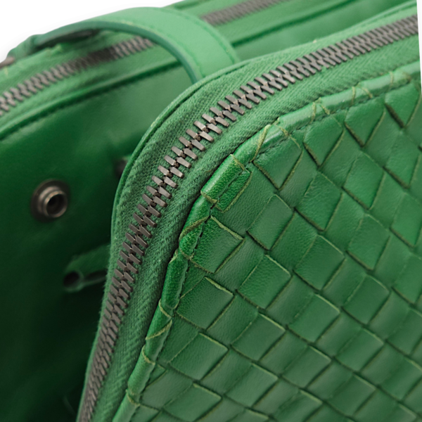 Intrecciato Green Shoulder Bag in Nappa Leather, Brunito hardware - Image 8