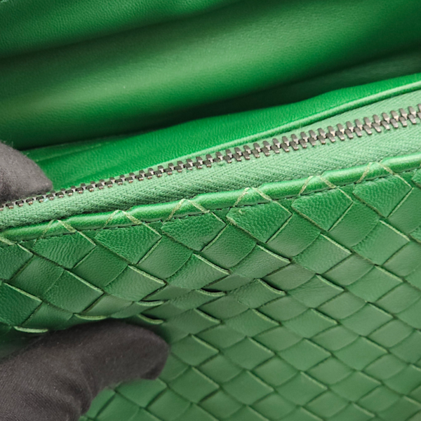 Intrecciato Green Shoulder Bag in Nappa Leather, Brunito hardware - Image 14