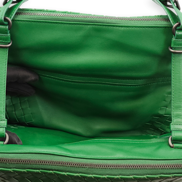 Intrecciato Green Shoulder Bag in Nappa Leather, Brunito hardware - Image 18