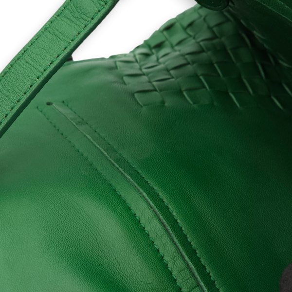 Intrecciato Green Shoulder Bag in Nappa Leather, Brunito hardware - Image 5