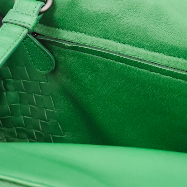 Intrecciato Green Shoulder Bag in Nappa Leather, Brunito hardware - Image 4