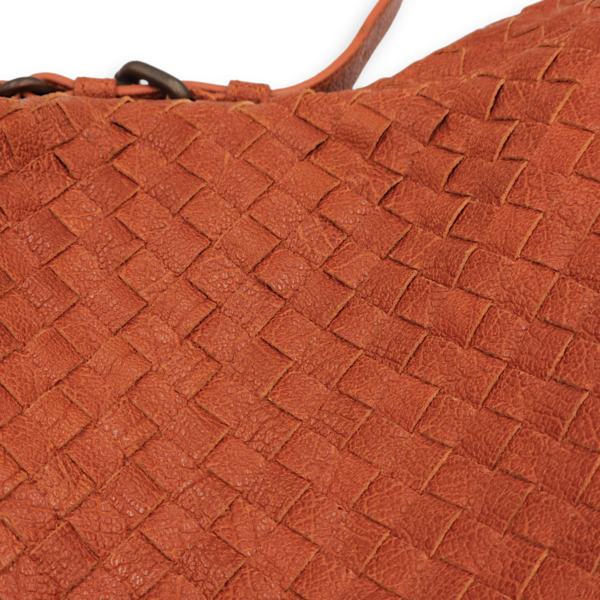 Intrecciato Zipped Rust Hobo Brick Shoulder Bag in Chevre Leather, Brass hardware - Image 23
