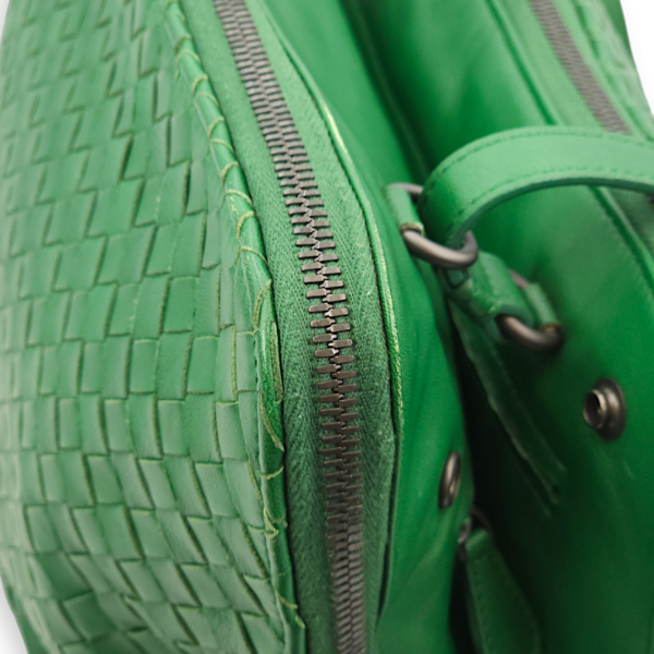 Intrecciato Green Shoulder Bag in Nappa Leather, Brunito hardware - Image 7