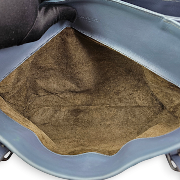 Intrecciato Roma Blue Top Handle Bag in Calfskin/Nappa Leather, Brunito hardware - Image 6