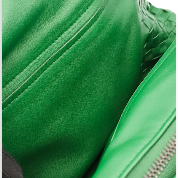 Intrecciato Green Shoulder Bag in Nappa Leather, Brunito hardware - Image 3