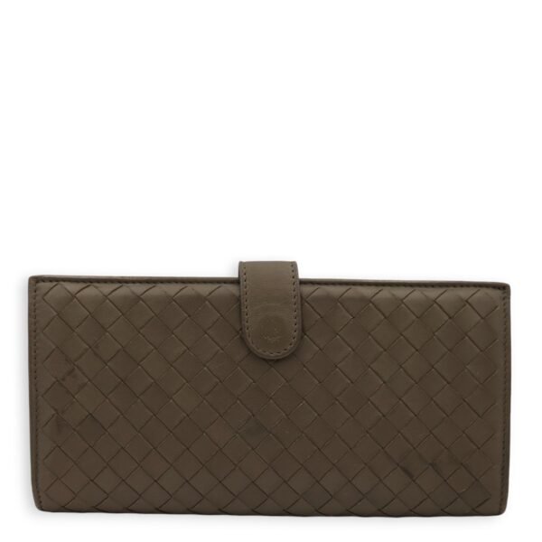 Intrecciato Bi-Fold Olive Green Wallet in Nappa Leather, Brunito hardware - Image 7