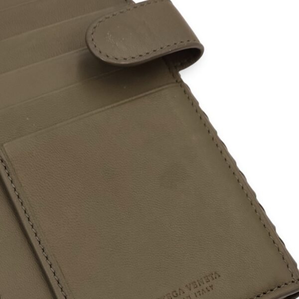 Intrecciato Bi-Fold Olive Green Wallet in Nappa Leather, Brunito hardware - Image 2