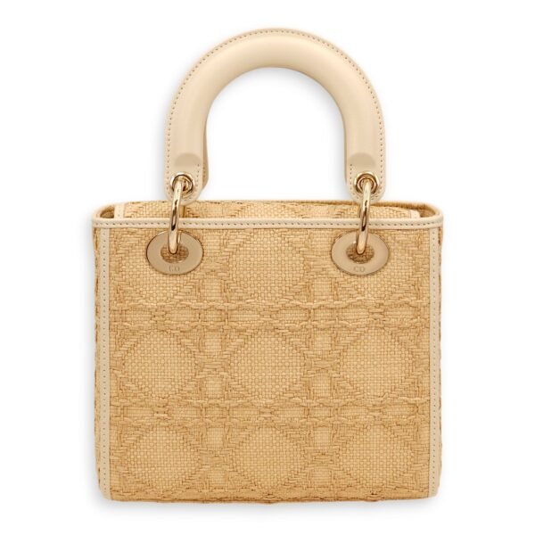 Lady Dior Beige Top Handle Bag in Raffia/Calfskin, Gold hardware - Image 2
