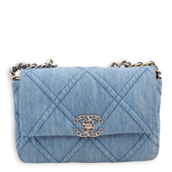 C19 Small Light Blue Shoulder Bag in Denim, 3-Tone hardware