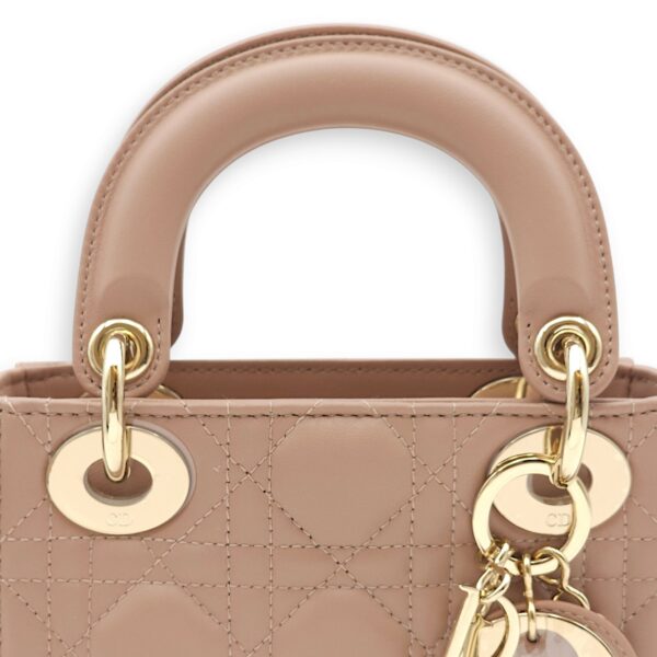 Lady Dior Mini Blush Top Handle Bag in Lambskin, Gold hardware - Image 11