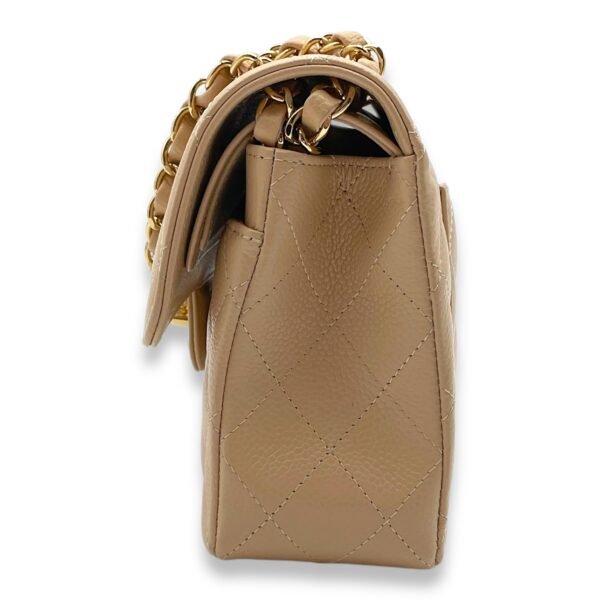 Classic Double Flap Small Beige Clair Shoulder Bag in Caviar Leather, Gold hardware - Image 4