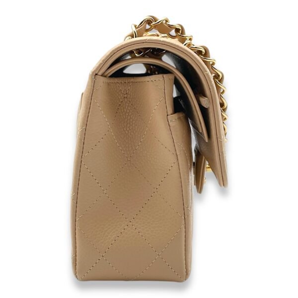 Classic Double Flap Small Beige Clair Shoulder Bag in Caviar Leather, Gold hardware - Image 3
