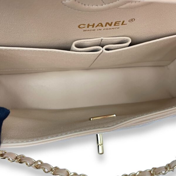 Classic Double Flap Small Beige Clair Shoulder Bag in Caviar Leather, Gold hardware - Image 7
