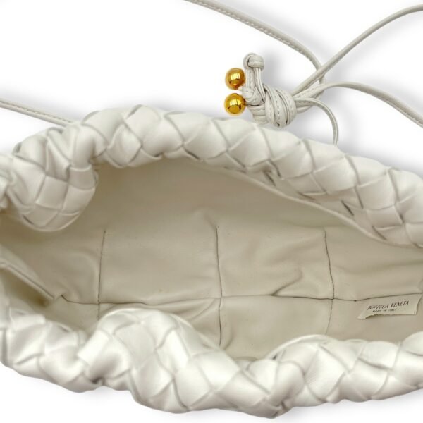 Intrecciato Bulb White Crossbody Bag in Nappa Leather, Gold hardware - Image 7