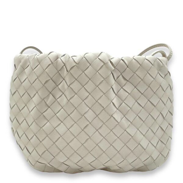 Intrecciato Bulb White Crossbody Bag in Nappa Leather, Gold hardware - Image 2