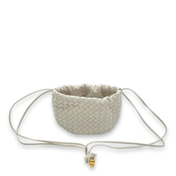 Intrecciato Bulb White Crossbody Bag in Nappa Leather, Gold hardware - Image 6