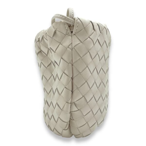 Intrecciato Bulb White Crossbody Bag in Nappa Leather, Gold hardware - Image 4
