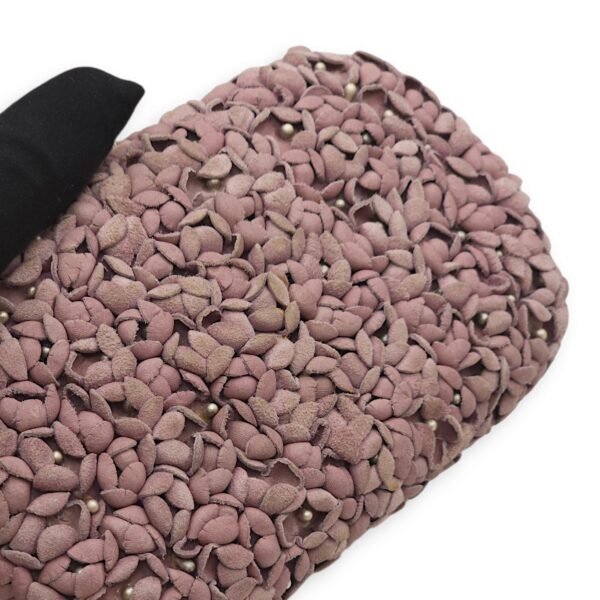 Knot Pink Clutch in Suede, Silver hardware - Image 10