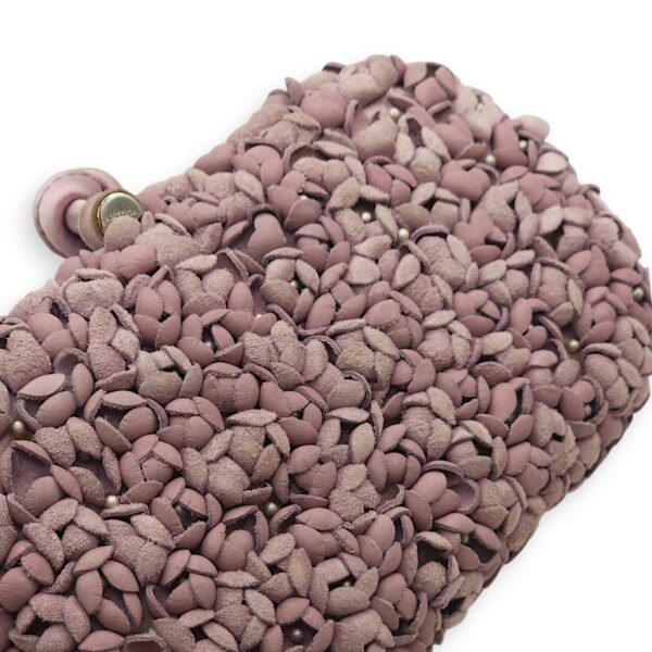 Knot Pink Clutch in Suede, Silver hardware - Image 9