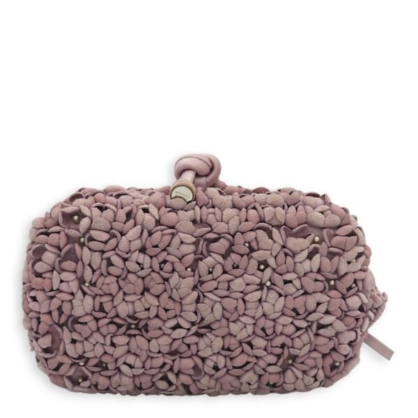 Knot Pink Clutch in Suede, Silver hardware - Image 3