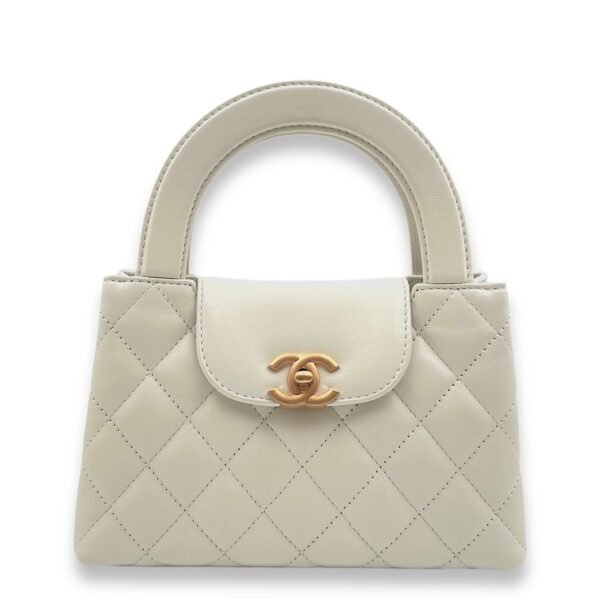 Kelly Mini White Top Handle Bag in Calfskin, Gold hardware