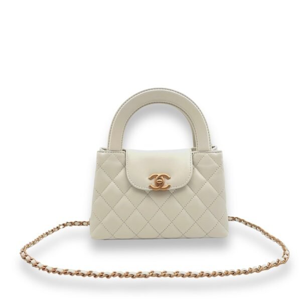 Kelly Mini White Top Handle Bag in Calfskin, Gold hardware - Image 6