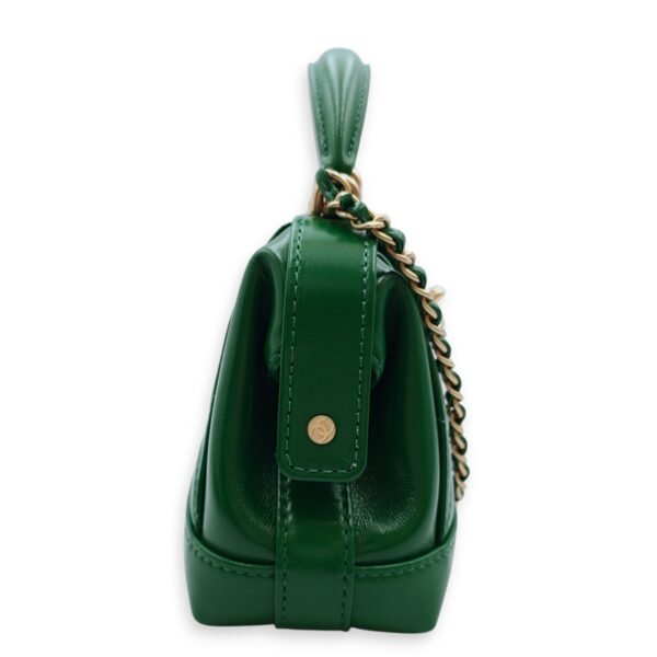 Mini Bag with Top Handle 18x12x7cm Emerald Green Crossbody Bag in Shiny Lambskin, Gold hardware - Image 4