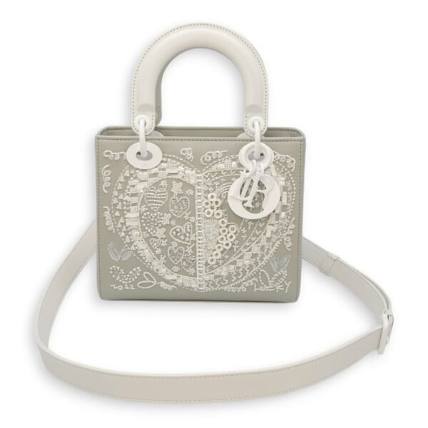 Lady Dior Flap - Lee Kun Yong Edition Small Grey, White Shoulder Bag in Calf, Sequins, Crystals, Beads, White powder coated hardware - Image 7