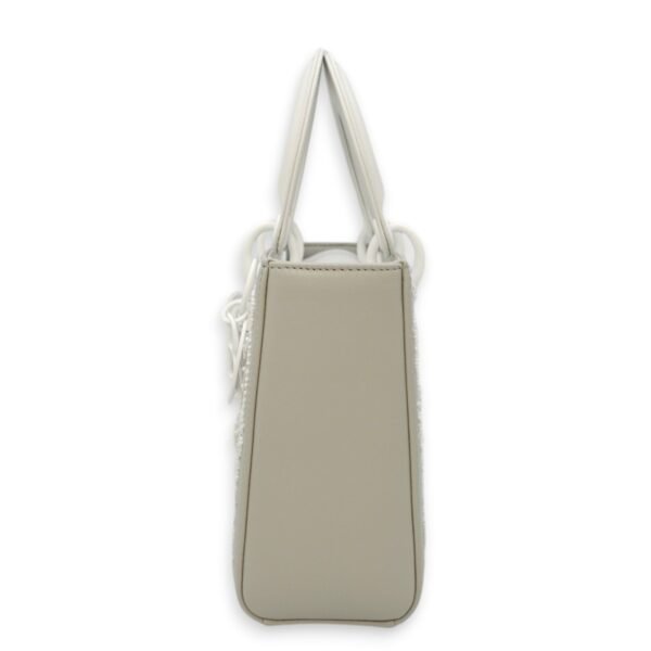 Lady Dior Flap - Lee Kun Yong Edition Small Grey, White Shoulder Bag in Calf, Sequins, Crystals, Beads, White powder coated hardware - Image 3