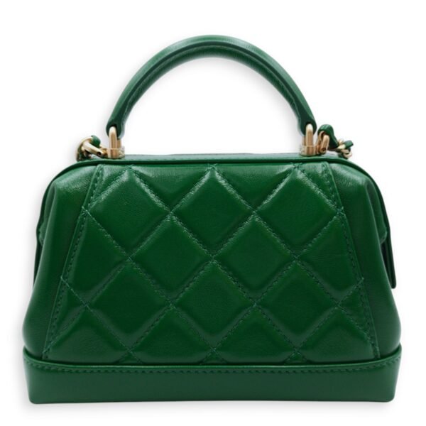 Mini Bag with Top Handle 18x12x7cm Emerald Green Crossbody Bag in Shiny Lambskin, Gold hardware - Image 2