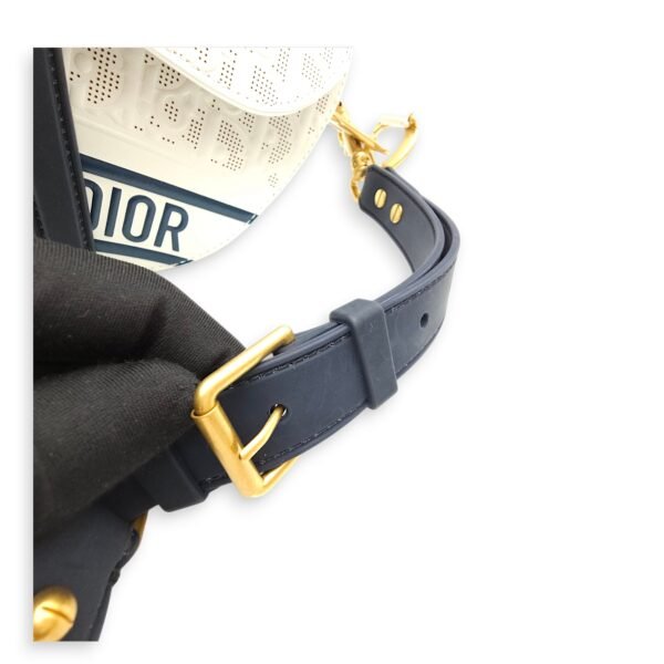 Medium Saddle with Strap Medium White, Dark Blue Crossbody Bag in Oblique Perforated Embossed Calf, Gold hardware - Image 8