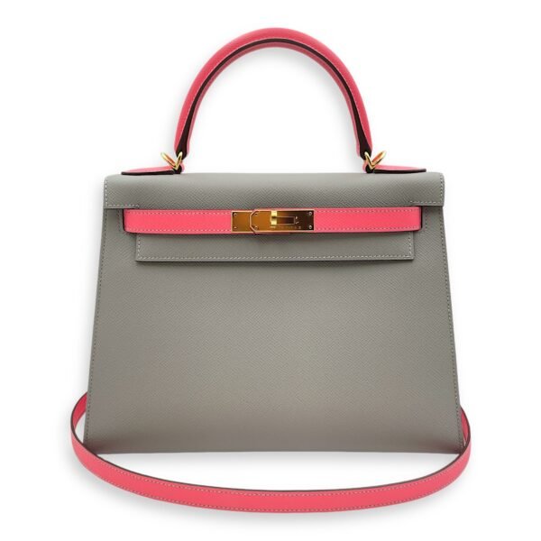 Kelly Sellier HSS 28 Gris Mouette/Rose Azalee in Epsom, Gold hardware - Image 9