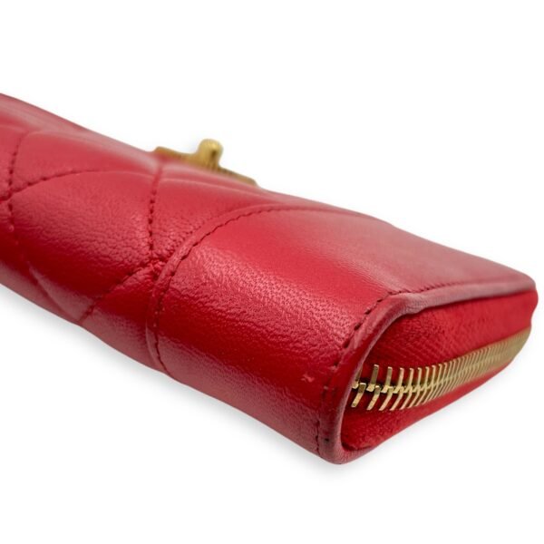 Mademoiselle Zippy Long Red Wallet in Calfskin/Enamel, Gold hardware - Image 3